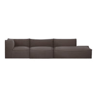 "Modern modular sofa in a rich dark brown color with clean lines and a minimalist design."