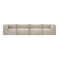 Beige modular sofa with a smooth, minimalist design and subtle, neutral tones for modern interiors.
