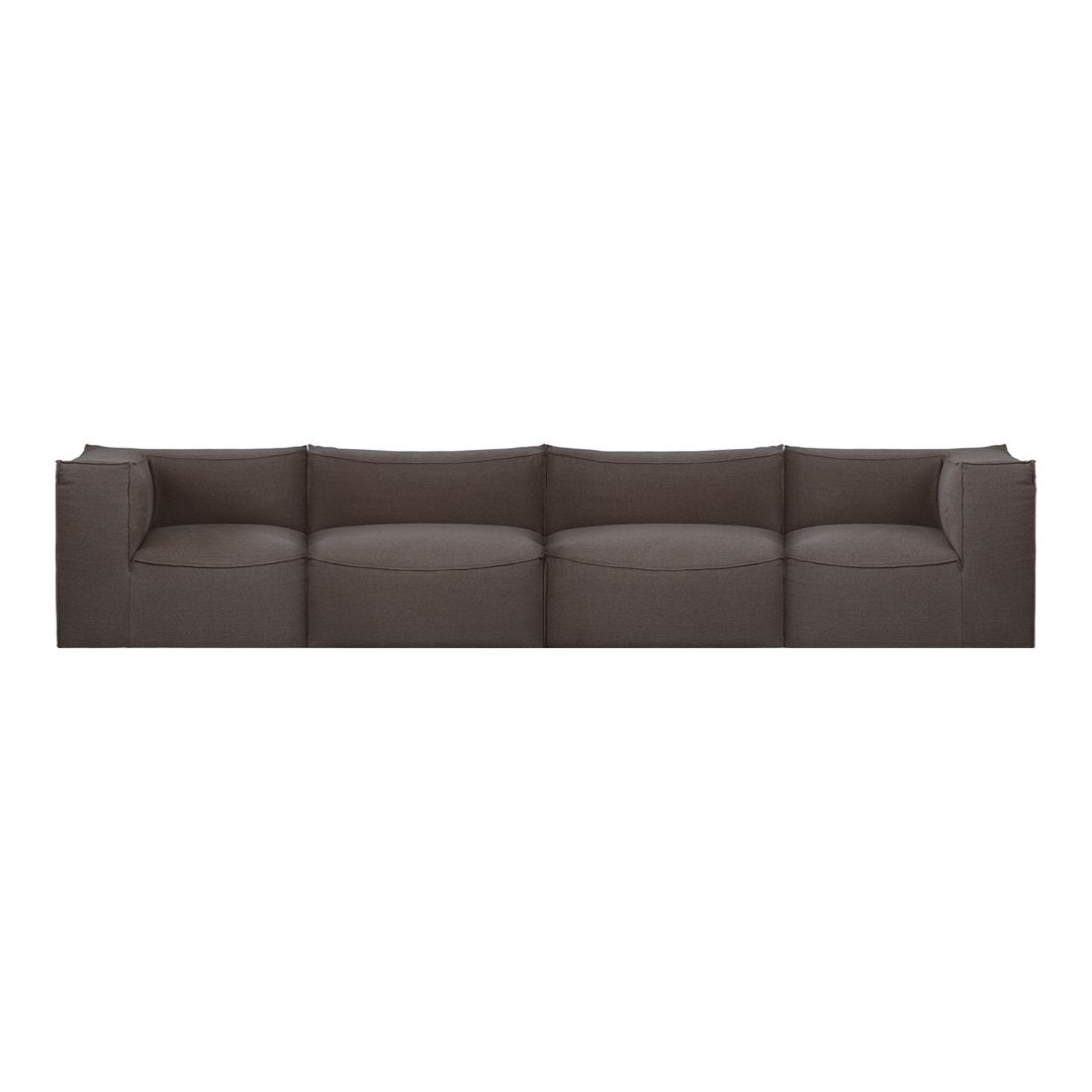 Modern dark brown sofa with a minimalist design and solid pattern, perfect for contemporary living spaces.
