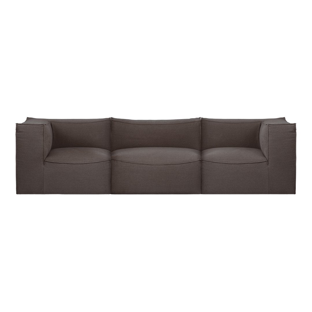 Gray sofa with a sleek, modern design and smooth fabric texture, featuring a minimalist style for any living space.