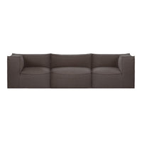 Gray sofa with a sleek, modern design and smooth fabric texture, featuring a minimalist style for any living space.