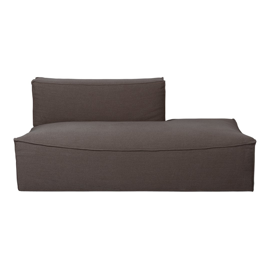 Brown fabric chaise lounge with a smooth, minimalist design and no visible patterns. Ideal for modern decor.