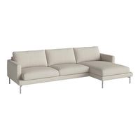 Beige fabric sofa with clean lines and a modern design, featuring a light gray accent for a minimalist look.