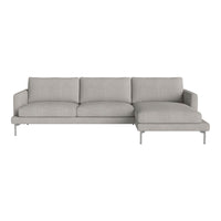 Light gray modern sectional sofa with smooth fabric and minimalist design, featuring clean lines and no visible patterns.