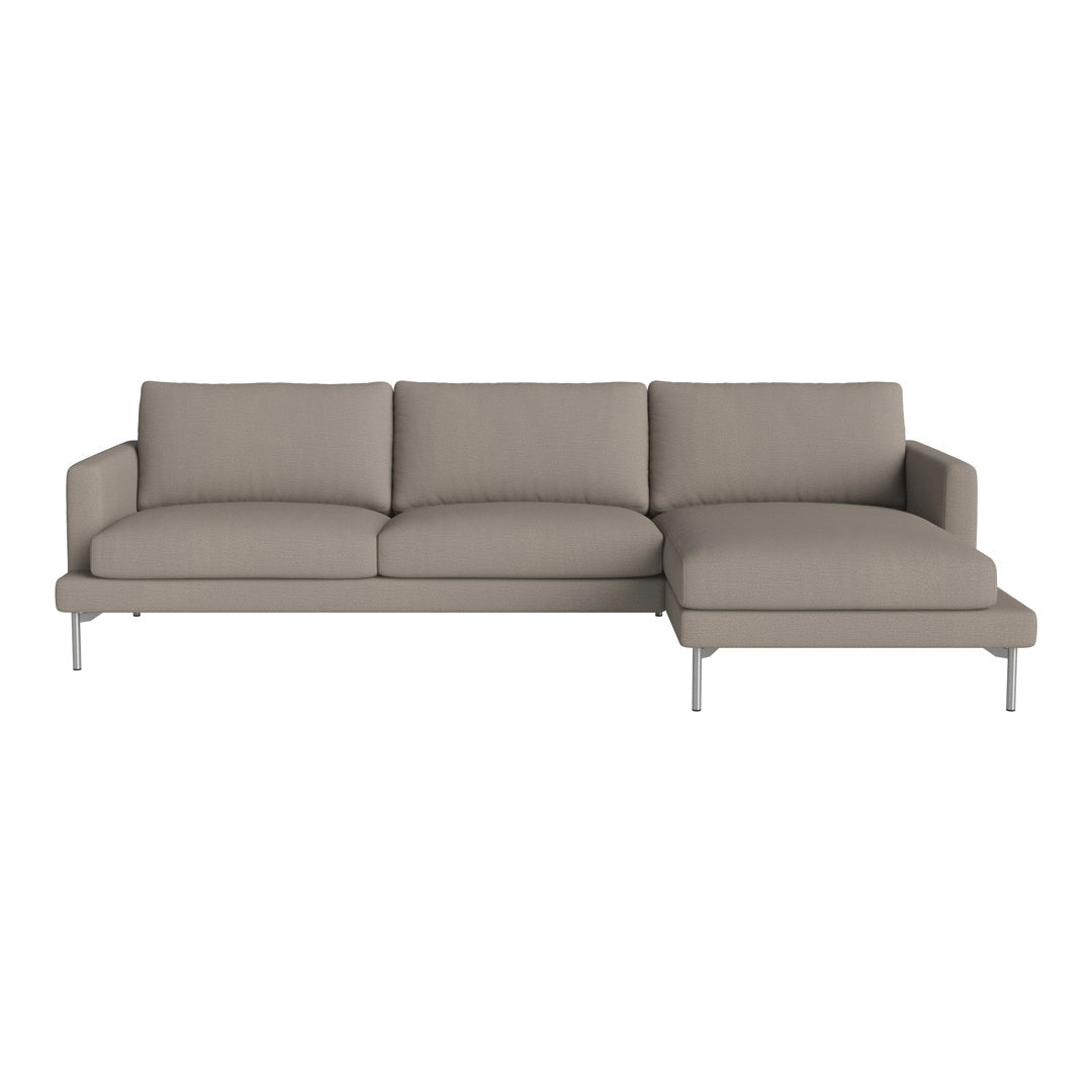 Modern beige sectional sofa with a clean design and textured fabric upholstery. Ideal for contemporary living spaces.