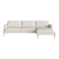 Modern white sectional sofa with clean lines and textured fabric upholstery. Perfect for minimalist decor.