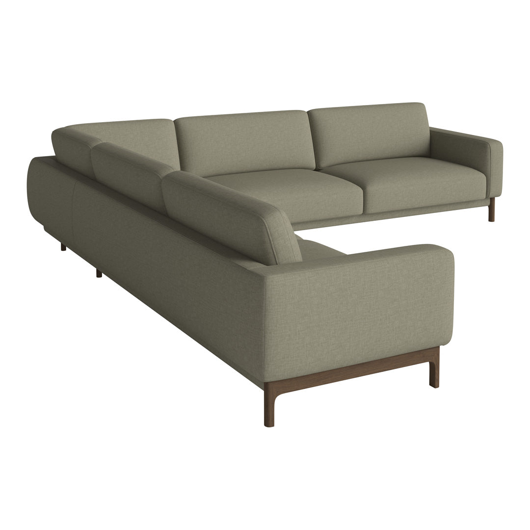 Light gray sectional sofa with a clean, minimalist design and dark wood legs, perfect for modern interiors.