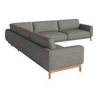 Gray fabric sectional sofa with clean lines and light wooden legs, perfect for modern living spaces.