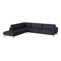 Navy blue sectional sofa with a sleek design and wooden legs, perfect for modern living spaces.