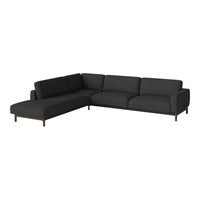 Stylish gray sectional sofa with smooth fabric and sleek wooden legs, adding sophistication to any living space.