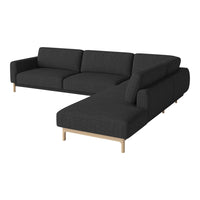 Modern dark gray sectional sofa with clean lines and a minimalist design featuring wooden legs. Suitable for any decor.