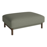 Light gray upholstered ottoman with a smooth texture and wooden legs, ideal for modern home decor.