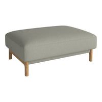 Light gray upholstered ottoman with a simple, modern design and natural wood legs, perfect for contemporary decor.
