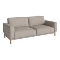 Light gray sofa with smooth fabric and minimalist design, featuring natural wood legs. Perfect for modern decor.
