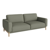 Modern gray sofa with a smooth fabric finish and light wooden legs, perfect for contemporary interiors.