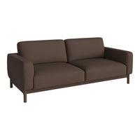 Brown upholstered sofa with a minimalist design and solid wood legs, perfect for modern interiors.