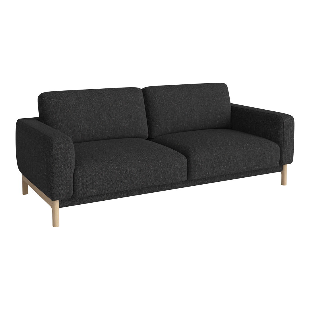 Stylish gray fabric sofa with clean lines and light wood legs, perfect for modern living spaces.
