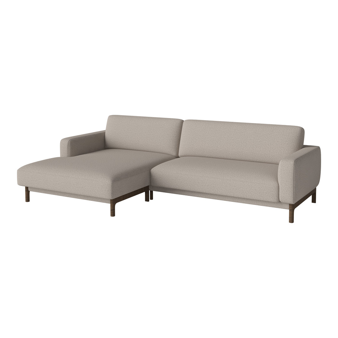 Modern beige sectional sofa with clean lines and a minimalist design, perfect for contemporary living spaces.