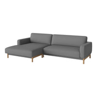 Gray upholstered sectional sofa with clean lines and wooden legs, perfect for modern living spaces.