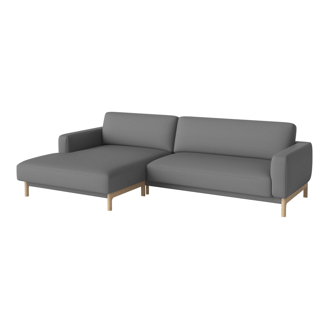 Gray fabric sectional sofa with clean lines and light wooden legs, perfect for modern living spaces.