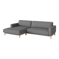 Gray fabric sectional sofa with clean lines and light wooden legs, perfect for modern living spaces.