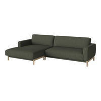 Dark green sofa with a modern design, featuring a sleek single color pattern and wooden legs for a minimalist look.