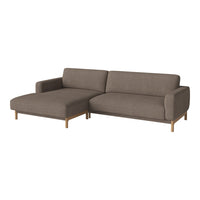 Modern brown fabric sectional sofa with a sleek, minimalist design and light wood legs. Ideal for contemporary living spaces.