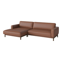 Modern brown leather sectional sofa with clean lines and minimalistic design. Perfect for contemporary living spaces.