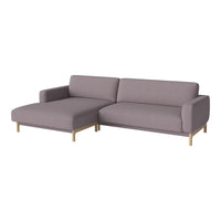 Light gray sectional sofa with simple, modern design and wooden legs. Ideal for contemporary living spaces.