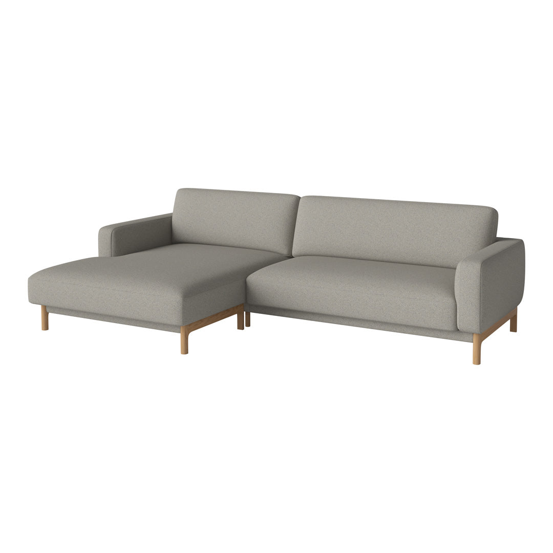 Light grey sectional sofa with clean lines and a modern design, featuring a solid wood frame for a minimalist look.