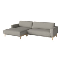 Modern light gray sectional sofa with a clean design and wooden legs, ideal for contemporary living spaces.