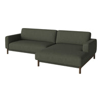 Olive green modern sectional sofa with smooth fabric and wooden legs. Minimalist design perfect for contemporary interiors.