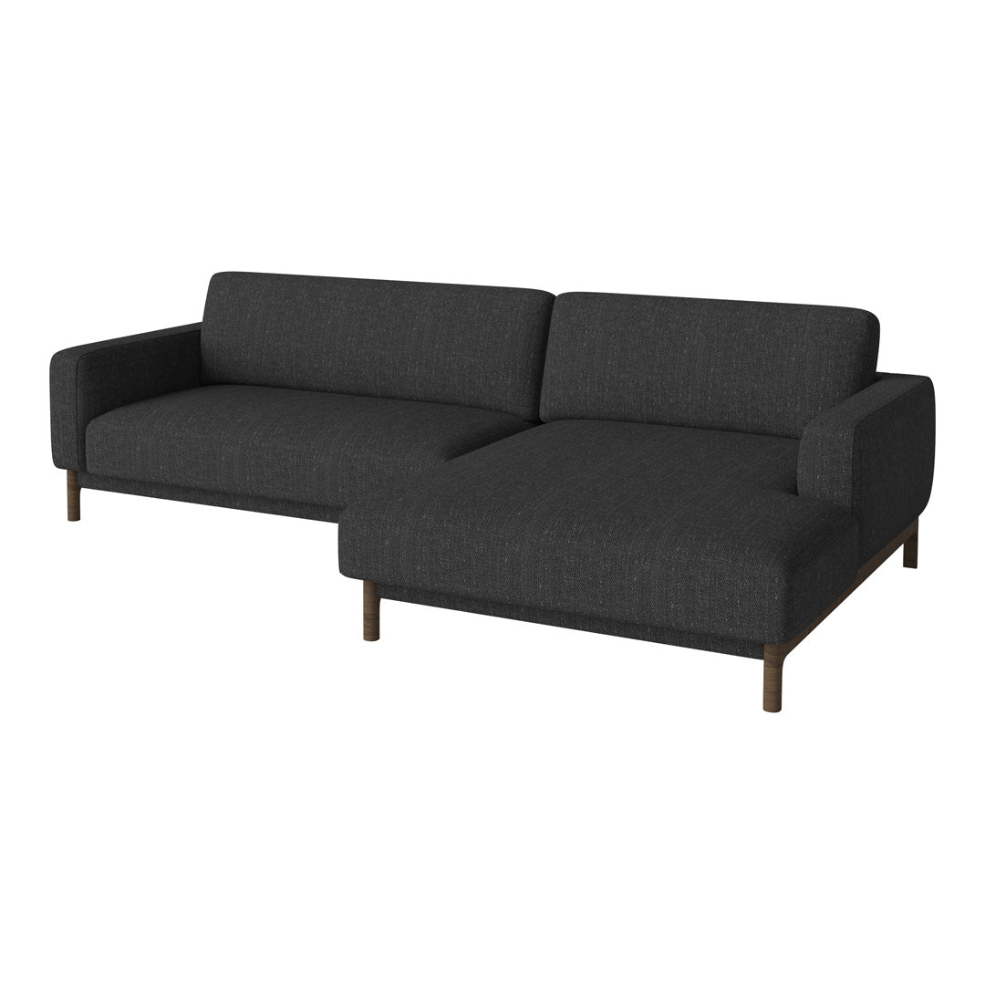 Modern charcoal gray sectional sofa with a clean, minimalist design and wooden legs. Perfect for contemporary decor.