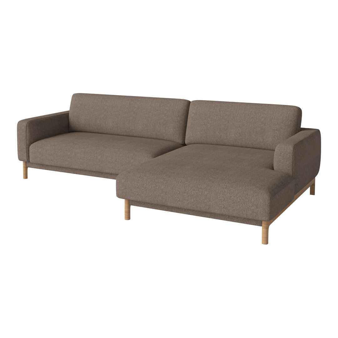 Brown fabric sectional sofa with clean lines and simple wooden legs, perfect for modern decor.