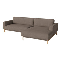 Brown fabric sectional sofa with clean lines and simple wooden legs, perfect for modern decor.