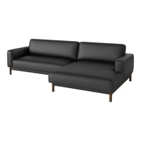 Stylish black sectional sofa with a smooth fabric finish and wooden legs, perfect for modern living spaces.