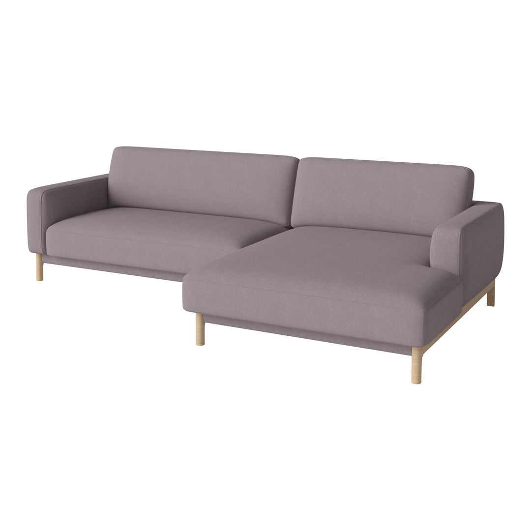 "Modern light gray fabric sectional sofa with minimalistic design and natural wood legs, perfect for contemporary decor."