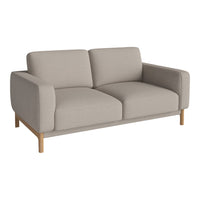 Light gray modern sofa with clean lines and wooden legs, featuring a minimalistic design without patterns.