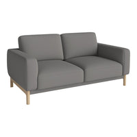 Gray fabric sofa with clean lines and wooden legs, ideal for modern living spaces.