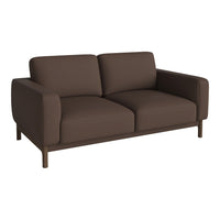 Brown modern sofa with a minimalist design and no patterns, featuring a sleek frame and clean lines.