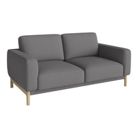 Gray upholstery sofa with a minimalist design and light wooden legs, featuring smooth, even fabric texture.