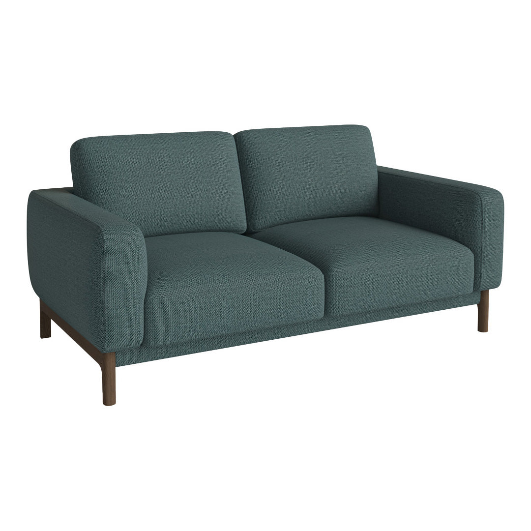 Teal textured sofa with minimalist design and natural wood legs, perfect for modern living spaces.