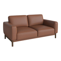Brown leather sofa with sleek, modern design and smooth, minimalist upholstery. Perfect for any contemporary living space.