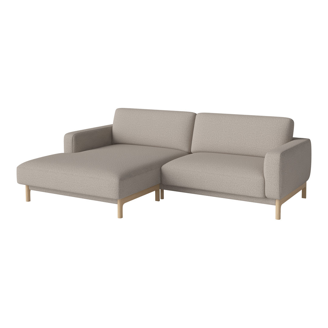 Light grey modern sectional sofa with clean lines and natural wood legs, perfect for contemporary living spaces.