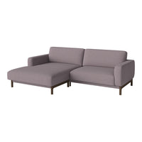 Modern grey sectional sofa with a sleek design and minimalistic pattern, featuring sturdy wooden legs.