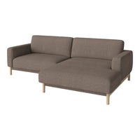 Modern brown fabric sectional sofa with a smooth texture and natural wood legs. Perfect for contemporary living spaces.