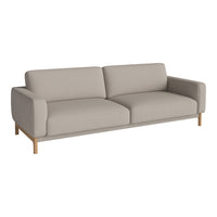 Light grey modern sofa with smooth fabric and natural wood legs, perfect for contemporary home decor.
