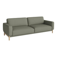 Olive green sofa with a minimalist design and light wood base, perfect for a modern living space.