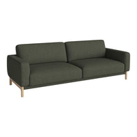 Modern dark green sofa with minimalist design and light wooden legs, perfect for contemporary living spaces.
