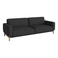 Dark gray fabric sofa with clean lines and natural wood legs, perfect for modern living spaces.